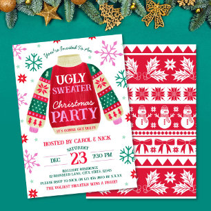 Invitation Tacky Festive Ugly Sweater Party Rouge et Vert