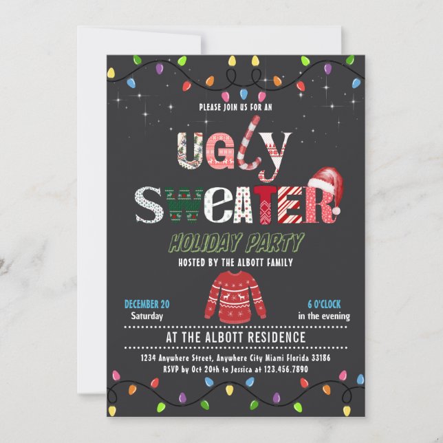 Invitation Tacky Ugly Christmas Holiday Sweater Party (Devant)