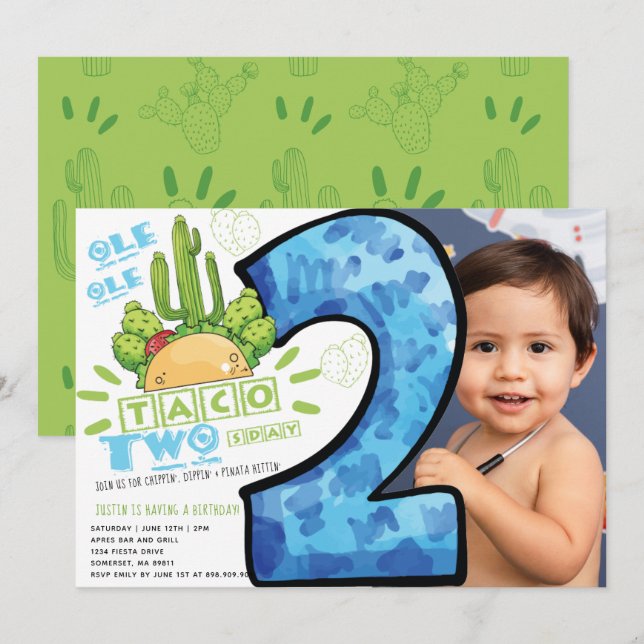 Invitation Taco 2ème anniversaire Fiesta Photo (Devant / Derrière)