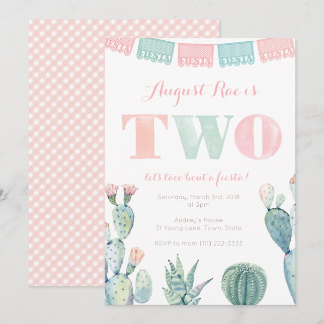 Invitation Taco à environ 2 ans fête mexicaine de fiesta (Devant / Derrière)