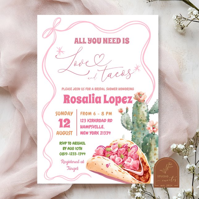 Invitation Taco à propos d'amour Rose Bow Mexican Enterrement (Créateur téléchargé)