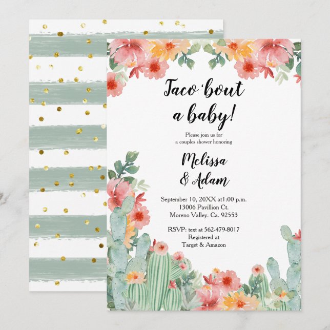 Invitation Taco à propos d'un bébé Baby shower Cactus Invitat (Devant / Derrière)