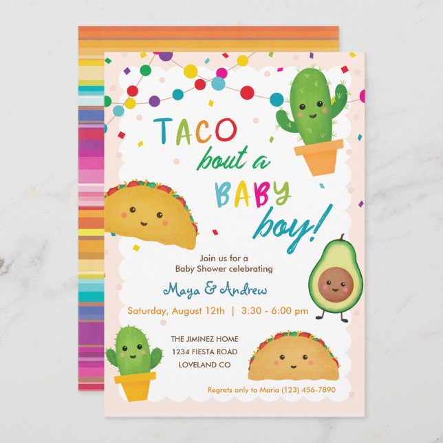 Invitation Taco à propos d'un bébé garçon - baby shower à thè (Devant / Derrière)