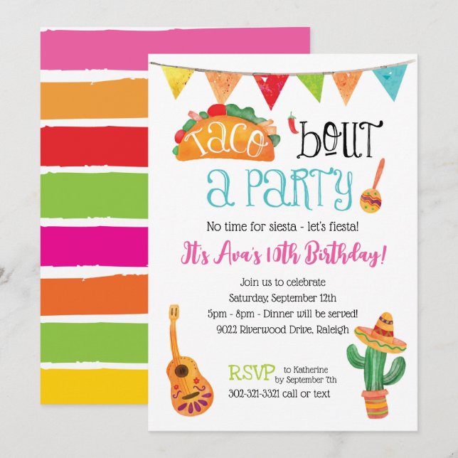 Invitation Taco à propos d'une fête (Devant / Derrière)