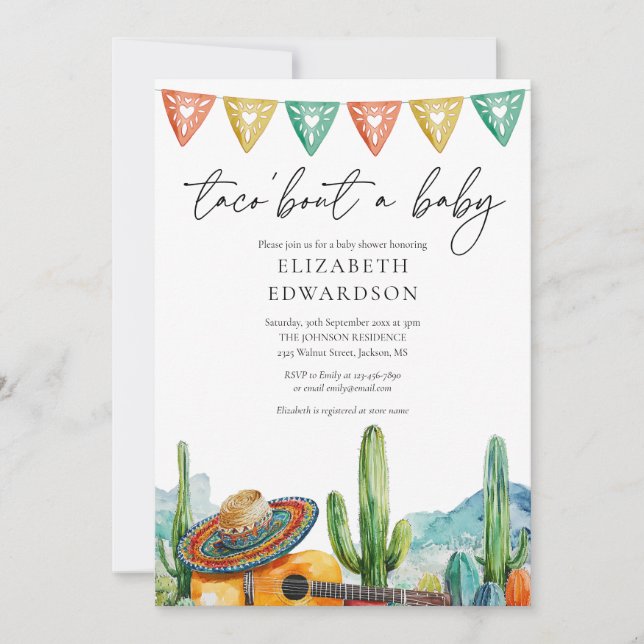 Invitation Taco à propos d'une fête de bébé en aquarelle (Devant)