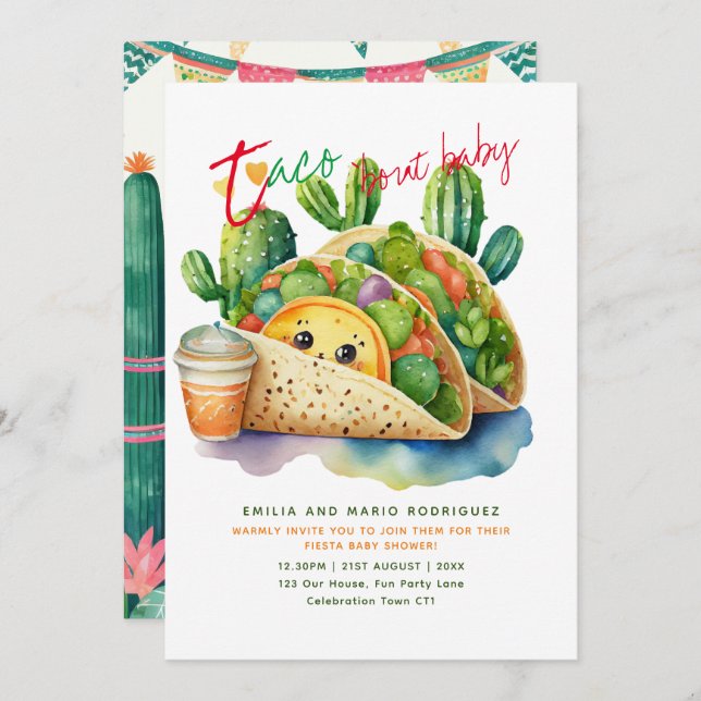 Invitation Taco 'about Baby Fiesta Baby shower Amusant mignon (Devant / Derrière)