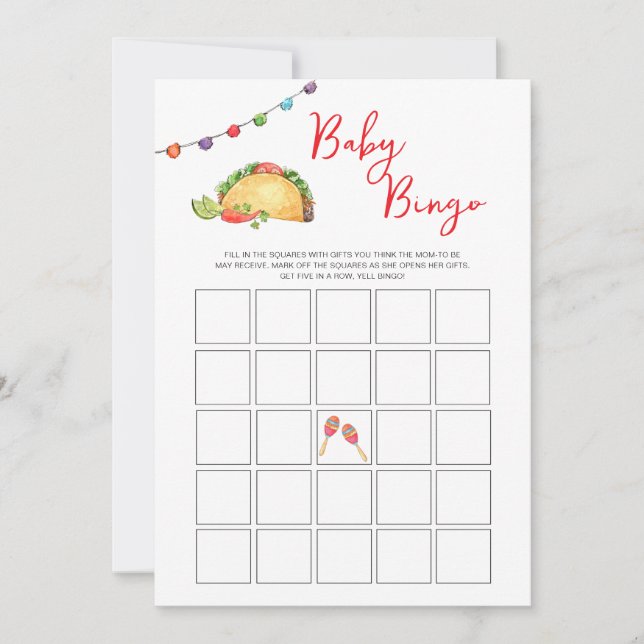 Invitation Taco Baby Shower jeu de Bingo (Devant)