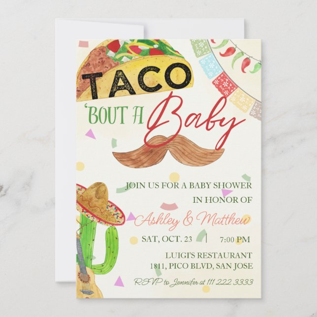 Invitation Taco 'Bout A Baby Boy Fiesta Baby shower mexicain (Devant)