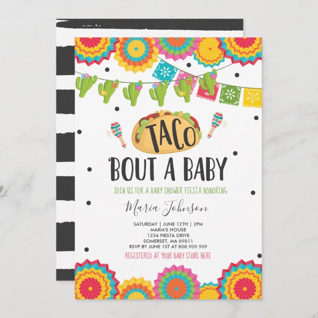 Invitation Taco 'Bout A Baby Fiesta Baby shower (Devant / Derrière)