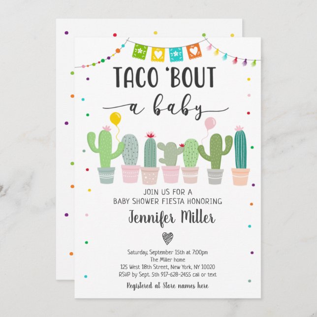 Invitation Taco Bout A Baby Fiesta Cactus Baby shower (Devant / Derrière)