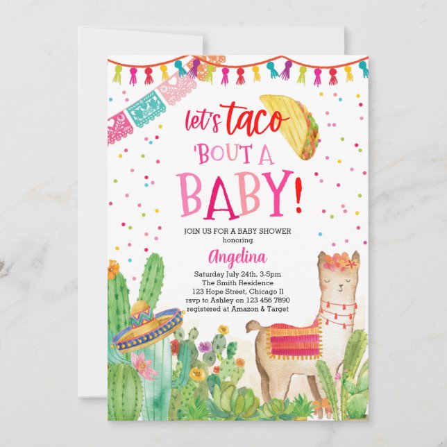 Invitation Taco Bout A Baby Fiesta Llama Baby shower mexicain (Devant)