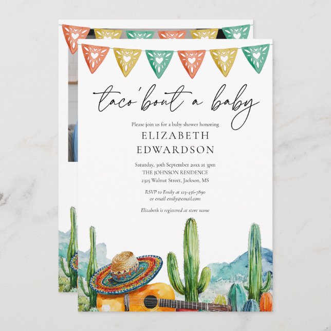Invitation Taco Bout A Baby Fiesta Photo Baby shower (Devant / Derrière)