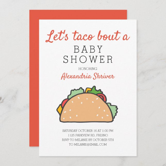 Invitation Taco Bout A Baby shower Fiesta (Devant / Derrière)
