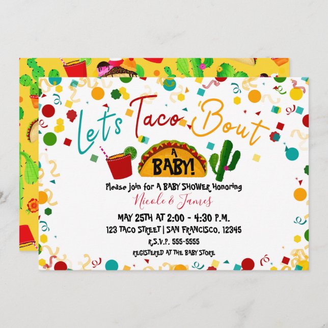 Invitation Taco Bout A Baby shower Fiesta Party (Devant / Derrière)