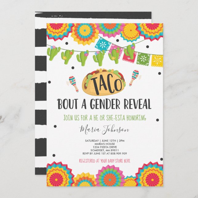 Invitation Taco 'Bout A Gender Reveillez Fiesta He Ou She-Est (Devant / Derrière)