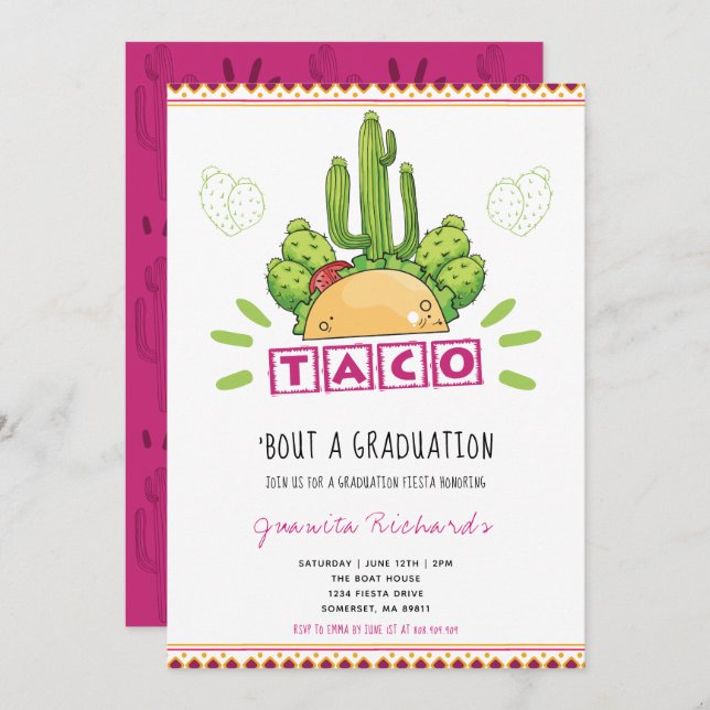 Invitation Taco 'Bout A Graduation Fiesta Graduation Rose (Devant / Derrière)