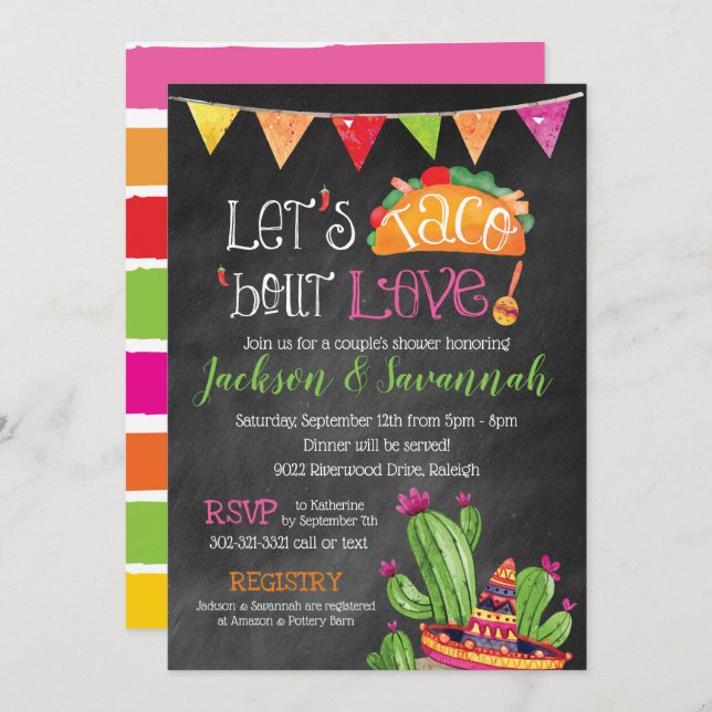 Invitation Taco bout Amour - Bridal Chalkboard (Devant / Derrière)