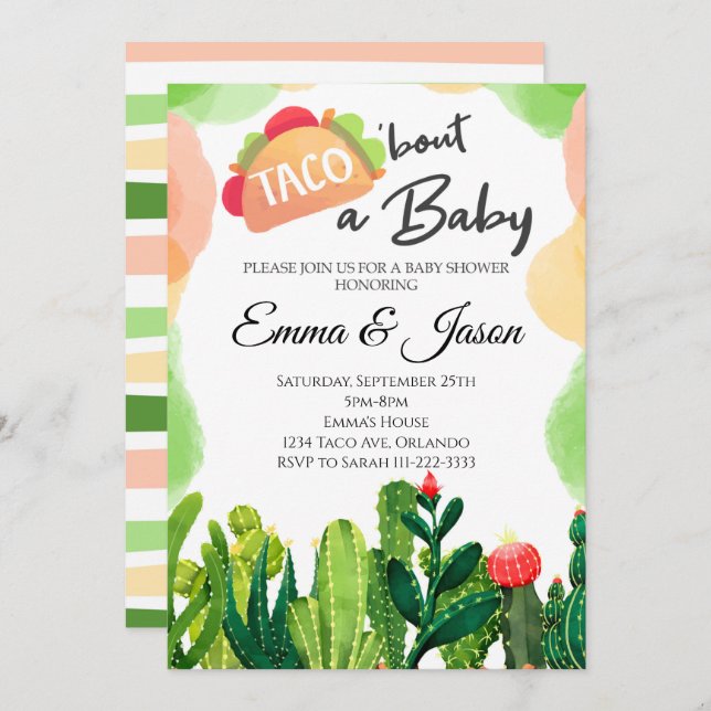 Invitation Taco Bout Baby Flower Cactus Baby shower Invitatio (Devant / Derrière)