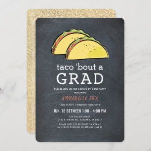 Invitation Taco Bout GRAD Chalkboard Gold Drive-by Graduation
