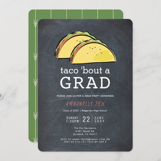 Invitation Taco Bout GRAD Chalkboard Graduation Party (Devant / Derrière)