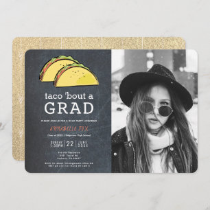 Invitation Taco Bout GRAD Photo Chalkboard Gold Graduation