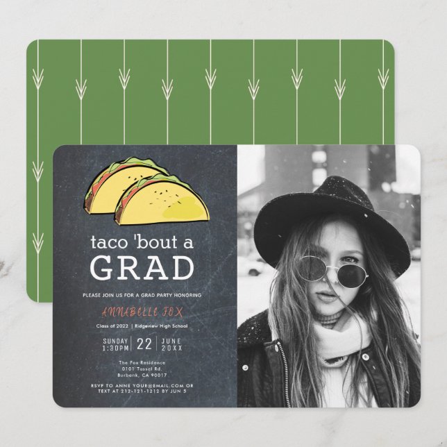 Invitation Taco Bout GRAD Photo Chalkboard Graduation Party (Devant / Derrière)