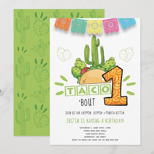 Invitation Taco Bout One | Fête du premier anniversaire (Devant / Derrière)