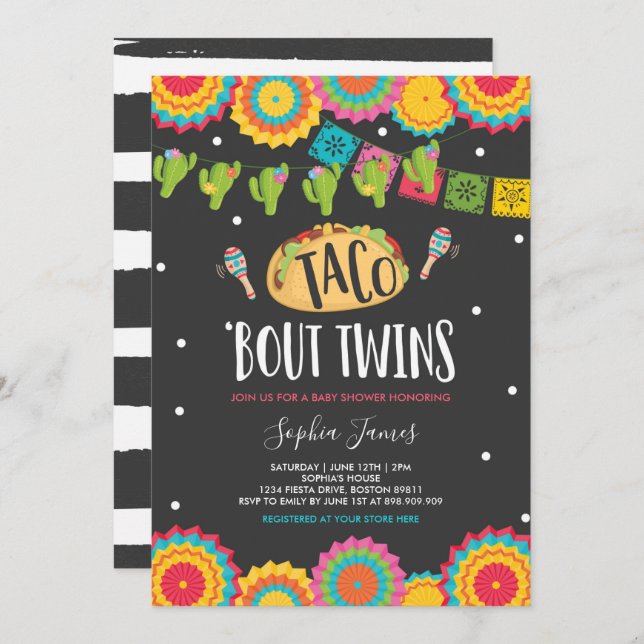 Invitation Taco 'Bout Twins Fiesta Twin Baby shower Invitatio (Devant / Derrière)