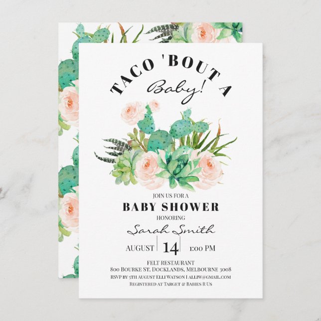 Invitation Taco Bout Un bébé Baby shower Succulent (Devant / Derrière)
