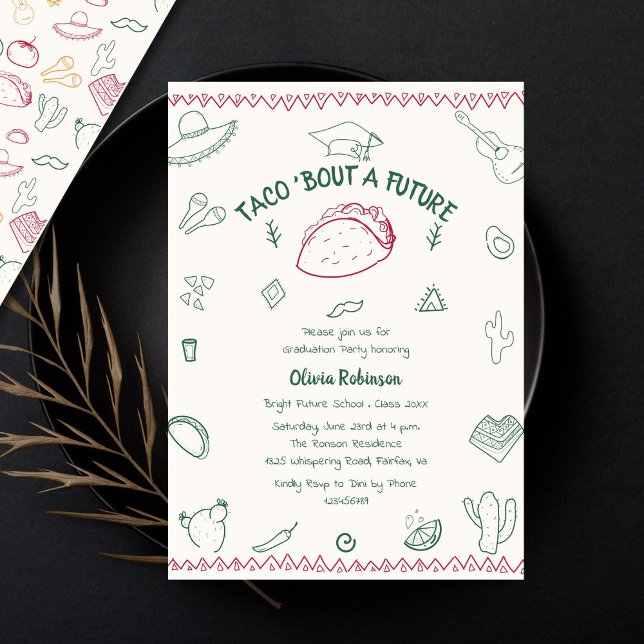 Invitation Taco Bout un futur Fiesta Doodle Graduation (Créateur téléchargé)