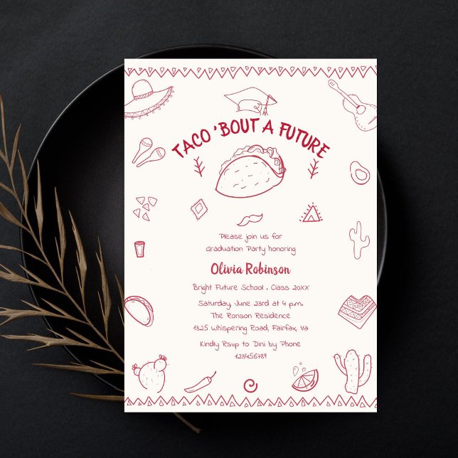 Invitation Taco Bout un futur Fiesta Doodle Graduation (Créateur téléchargé)