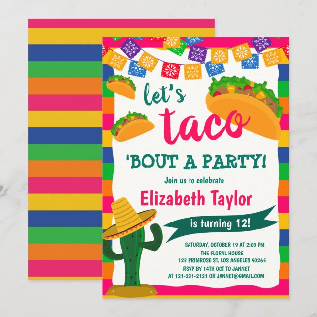 Invitation Taco Bout une fête Fiesta Saint Cactus Cinco de Ma (Devant / Derrière)