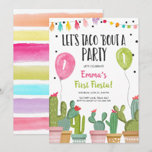Invitation Taco Bout une fête Fille rose Premier anniversaire
