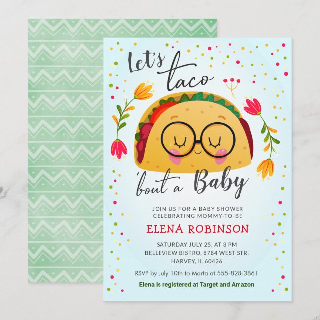 Invitation Taco Bout, une petite douche de garçon mexicain fi (Devant / Derrière)