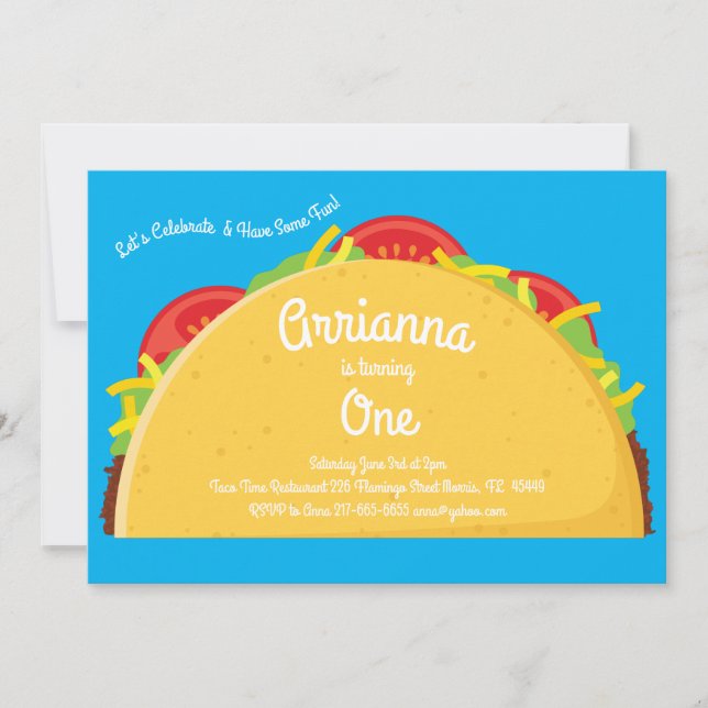 Invitation Taco Cute Mexicaine Nourriture Enfants 1ère fête d (Devant)