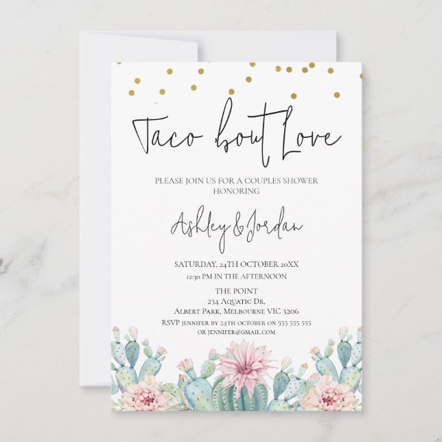Invitation Taco de cactus moderne 'sur l'amour' pour la douch (Devant)