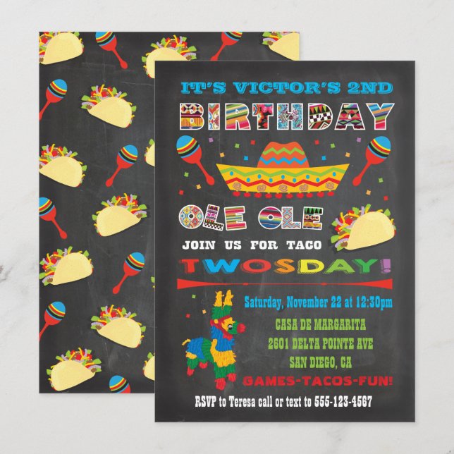 Invitation Taco Deux Jours Mardi Fiesta Mexicaine 2e Annivers (Devant / Derrière)