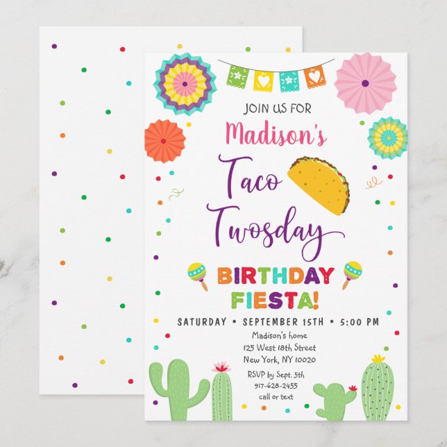 Invitation Taco Jeudi Fiesta Cactus Anniversaire (Devant / Derrière)
