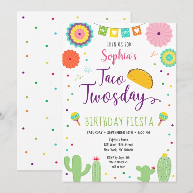 Invitation Taco Jeudi Fiesta Cactus Anniversaire (Devant / Derrière)