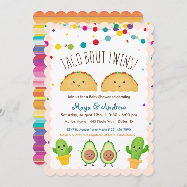 Invitation Taco sur Twins ! Fiesta thème Baby shower jumeau (Devant / Derrière)
