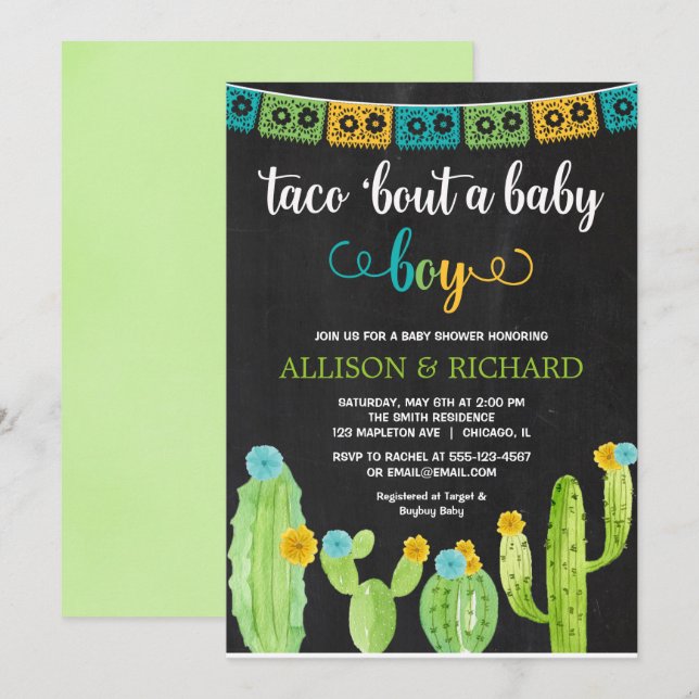 Invitation Taco sur un bébé, baby shower de Fiesta cactus (Devant / Derrière)