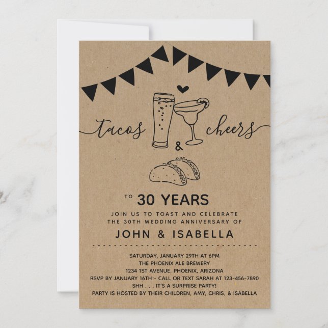 Invitation Taco Tequila Acclamations & Bières Mariage Anniver (Devant)