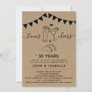 Invitation Taco Tequila Cheers & Beers Anniversaire Mariage