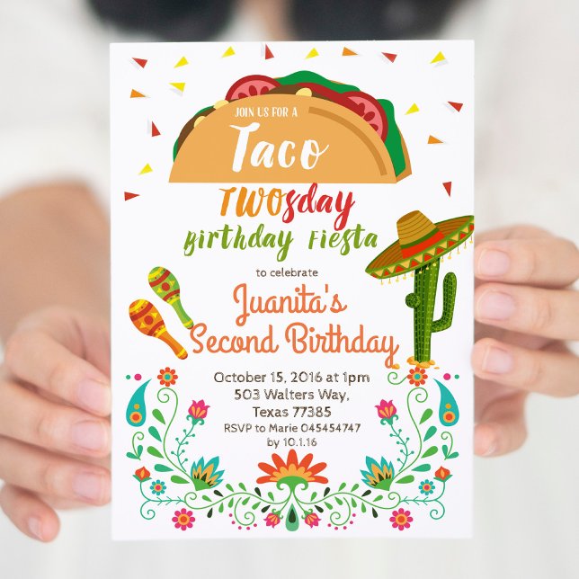 Invitation Taco TWOSday 2e anniversaire Fiesta Card (Créateur téléchargé)