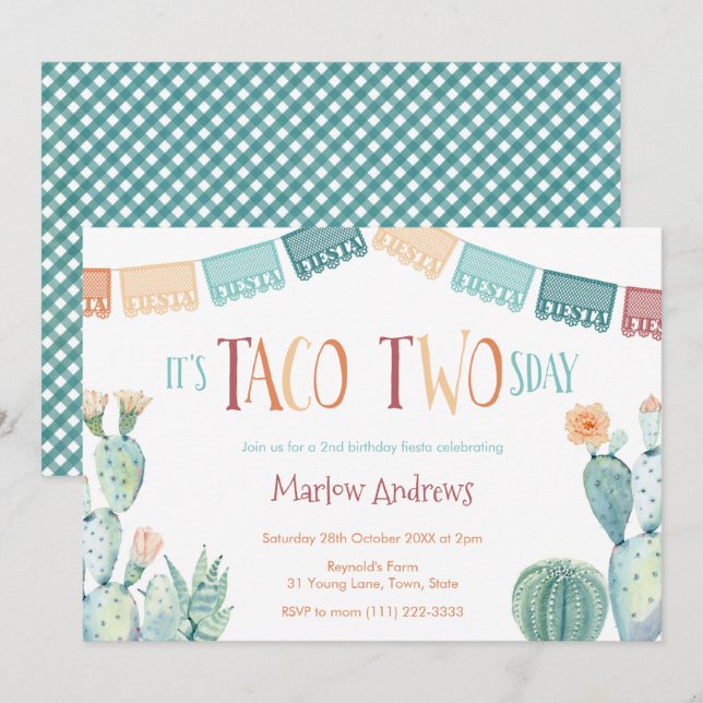 Invitation Taco Twosday Automne Colonnes 2e fête d'anniversai (Devant / Derrière)
