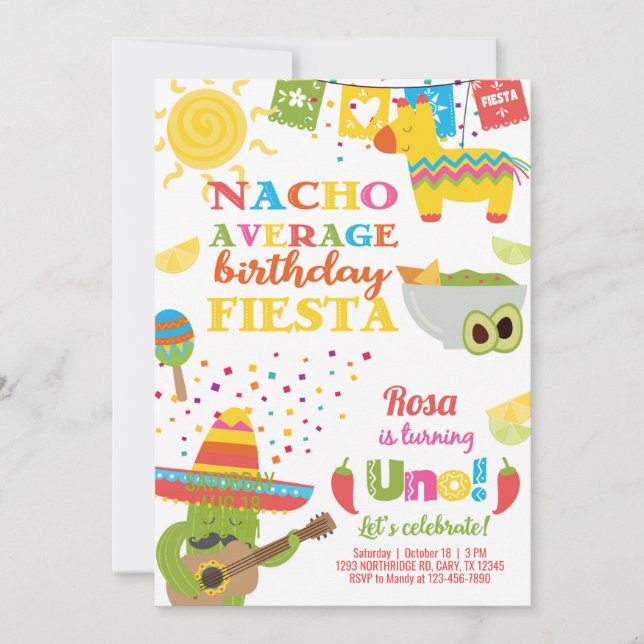 Invitation Taco Twosday birthday invitation, girl fiesta. (Devant)