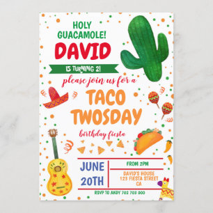 Invitation Taco Twosday Boy Birthday Fiesta Cactus Mexique