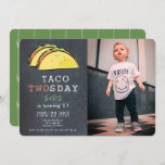 Invitation Taco Twosday Tuesday Chalkboard Photo 2nd Birthday<br><div class="desc">This simple and modern " taco twosday " mexican themed 2nd / second birthday party invitation features your photo and a chalkboard background with a pair tacos with simple and bold letterings. Not only for kids but to adults as well. The reverse side features a moss green background with white...</div>