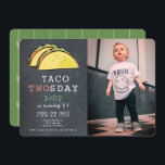 Invitation Taco Twosday Tuesday Chalkboard Photo 2nd Birthday<br><div class="desc">This simple and modern " taco twosday " mexican themed 2nd / second birthday party invitation features your photo and a chalkboard background with a pair tacos with simple and bold letterings. Not only for kids but to adults as well. The reverse side features a moss green background with white...</div>