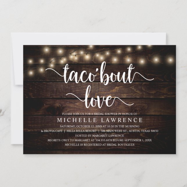 Invitation Taco'bout Amour, Fête des mariées Rustique (Devant)
